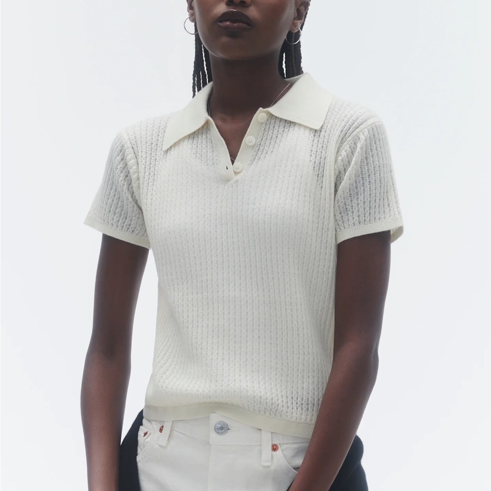 Guest in Residence Cream Knit Shrunken Polo Shirt